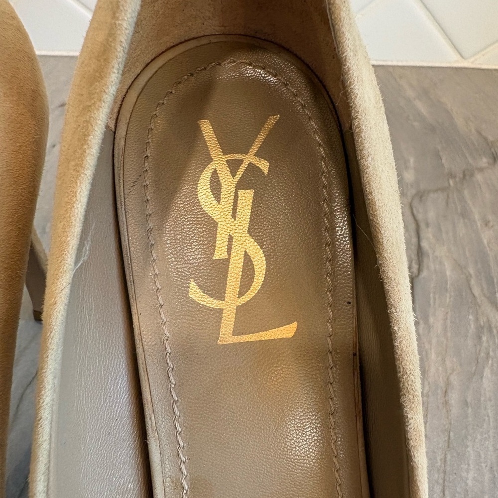 Yves Saint Laurent suede Beige Peep-Toe Heels in size 39 - Picture 3 of 7